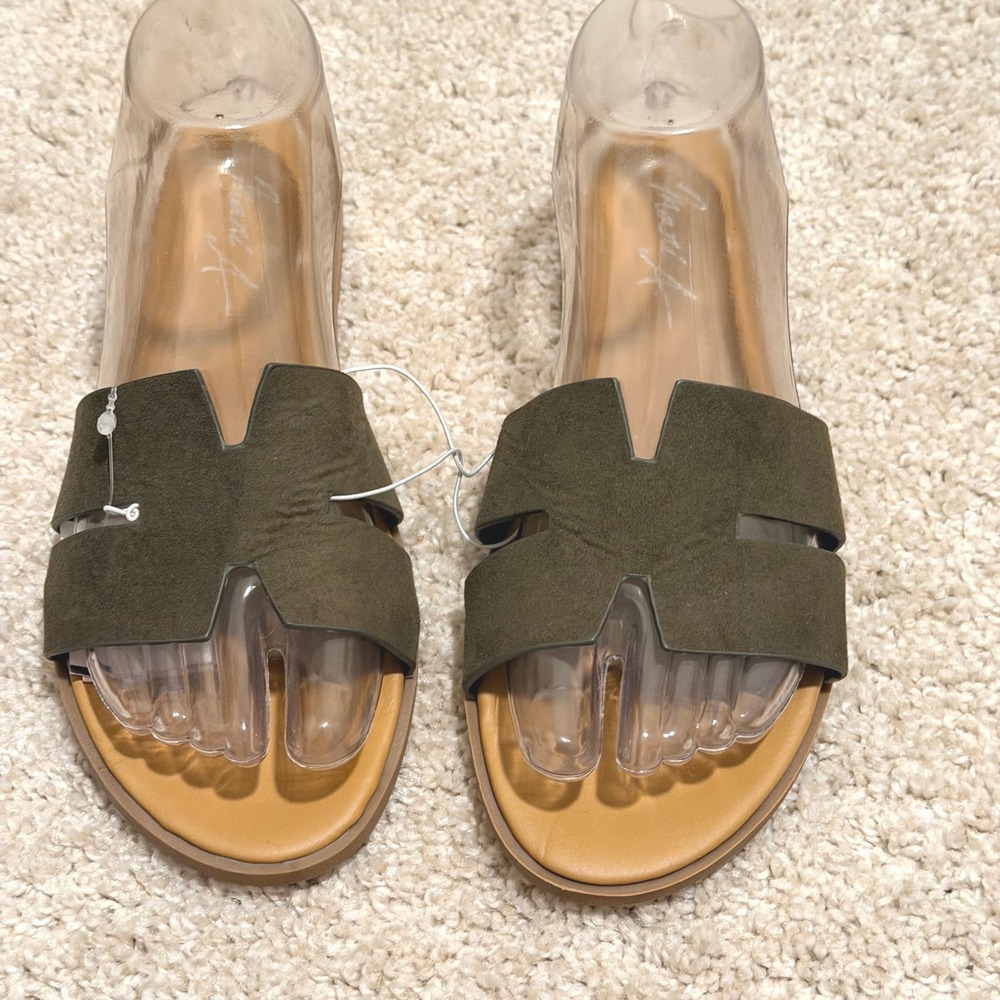 Mari A Olive Green H-Strap Slide‎ Sandals Womens Size 8.5 M Flat Shoes
